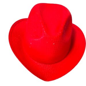 `RH25756 Vintage Red Fedora Stiff Straw Hat